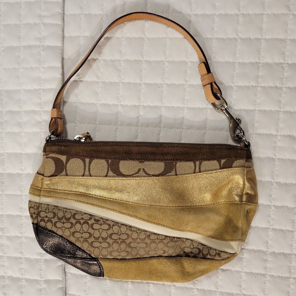 Y2K Coach 1439 Patchwork Legacy Demi Baguette Suede Leather Signature C Canvas